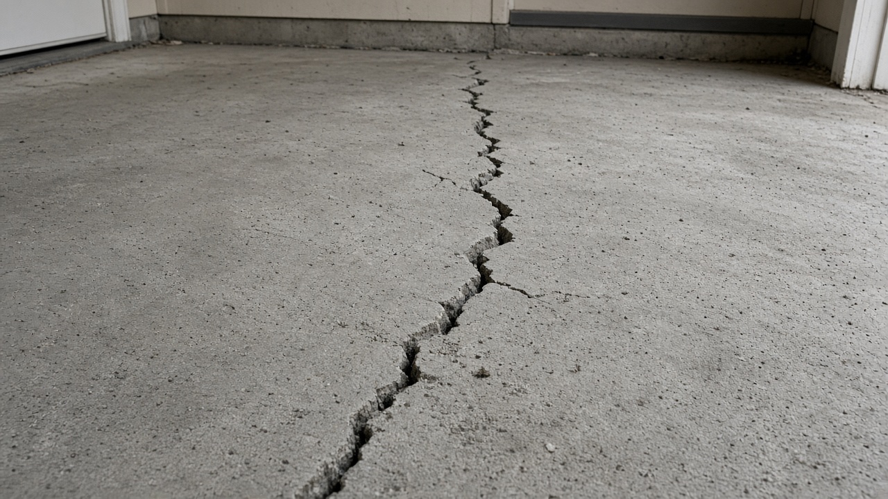 Illustrative example of common slab cracking — not work performed by Aurora Foundation Estimates.